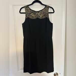 LOFT Black Dress with Gold Lace Detail